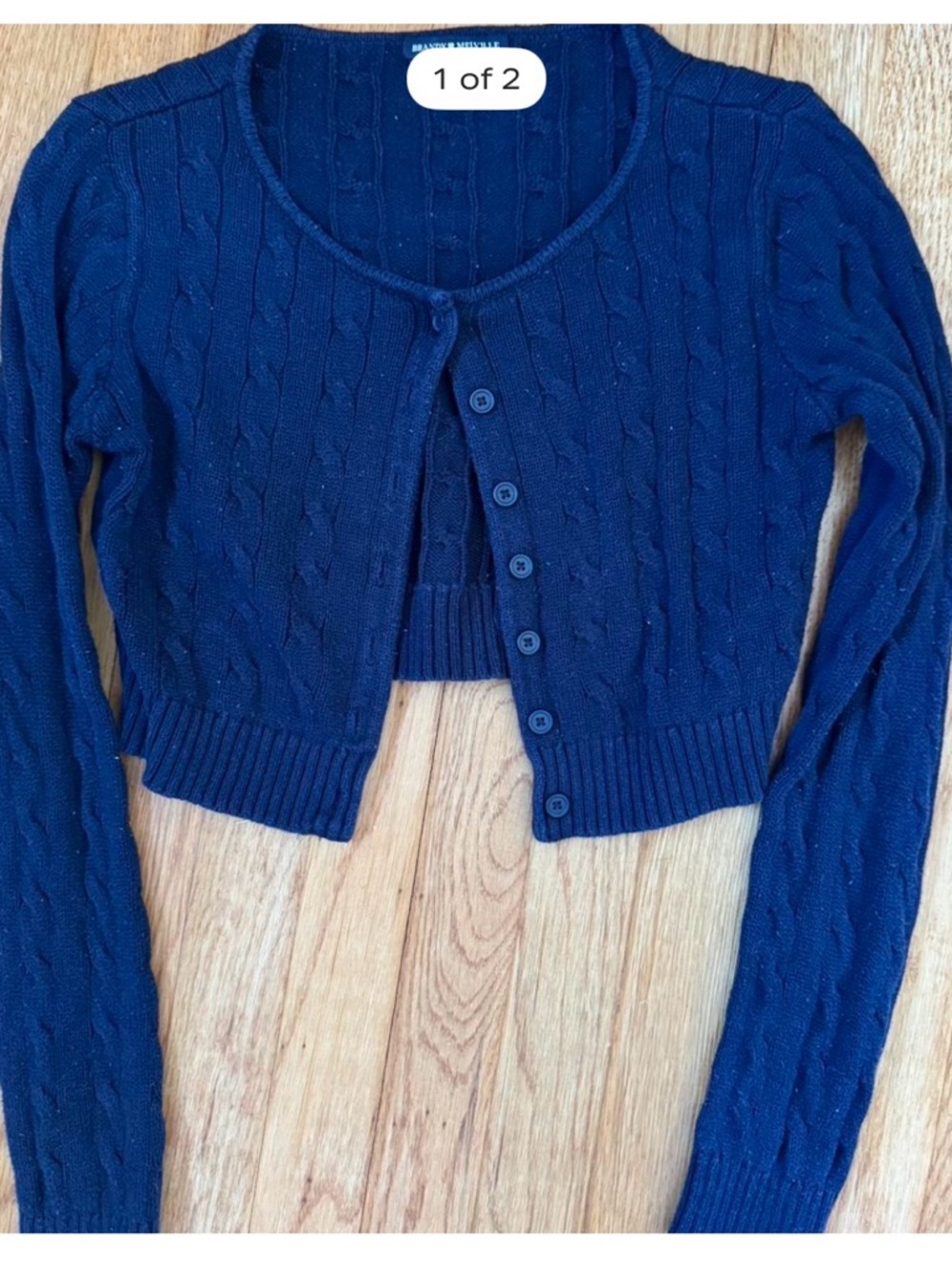 Brandy Melville Navy Cable-Knit Cropped Button Cardigan